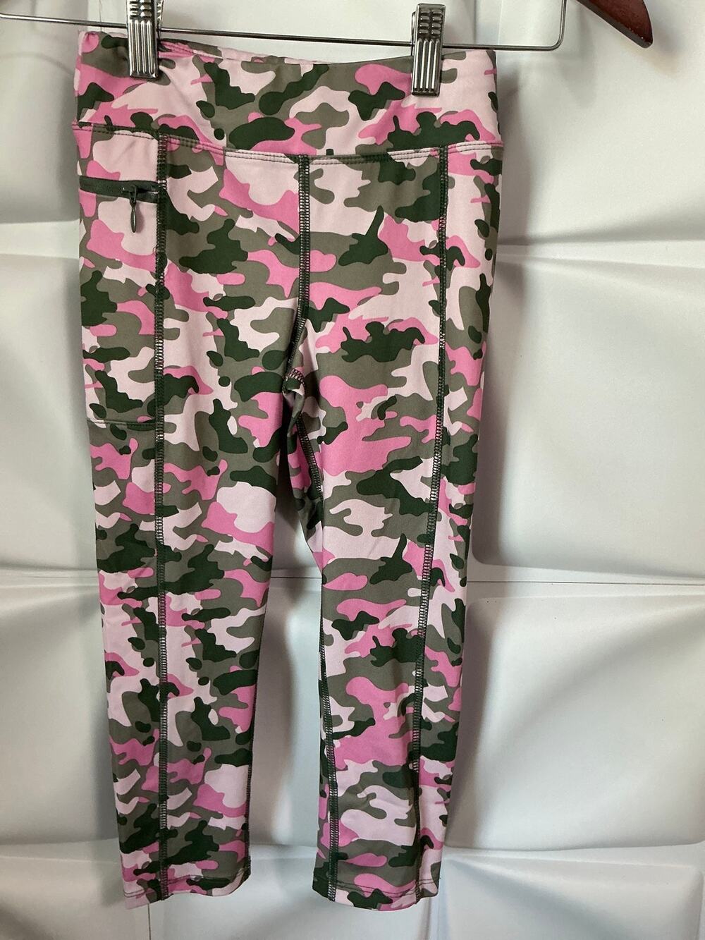 BCG Girls Pink Green Camo Camouflage High Rise Leggings Youth Size Small 7
